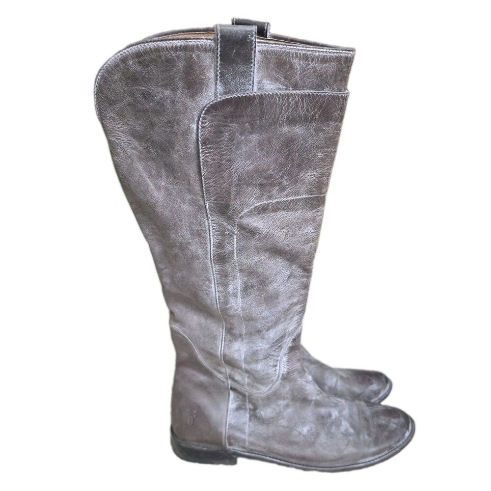 Frye 77534 Tall Knee Riding Boots Burnished Brown/Gray Leather, Womens Size 10 B